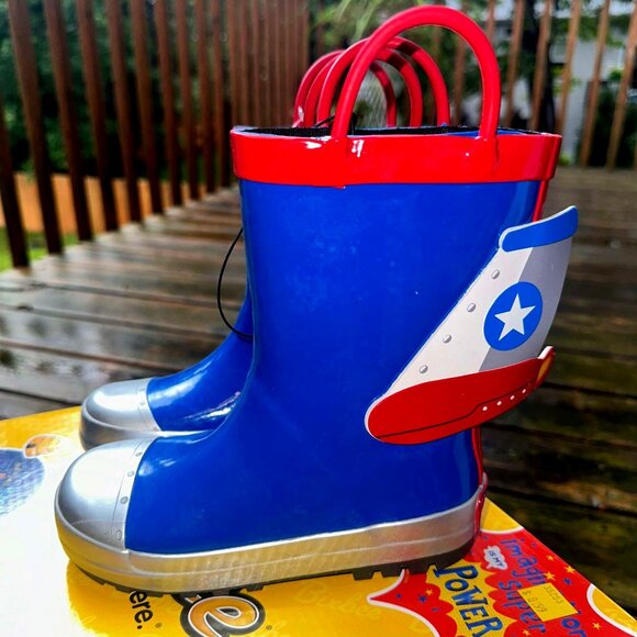 New In Box With Tags Bixbee Rocketflyer Kids Waterproof Rain Boots Size 10 - Picture 1 of 9